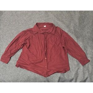 SET Women's Large Button Up Shirt Maroon Cotton Lyocell Long Sleeve Collared